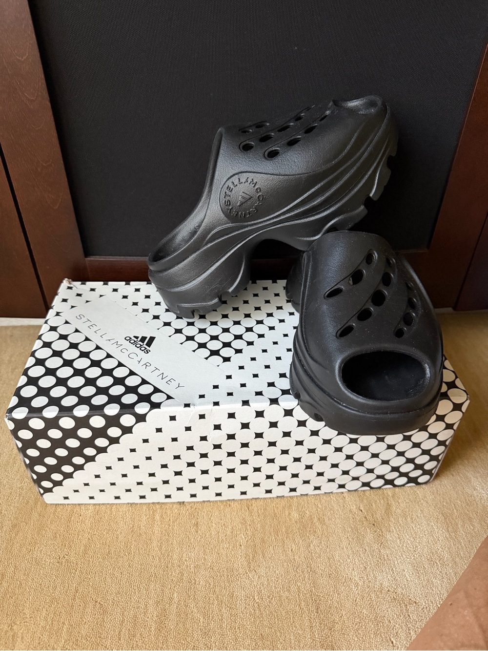 Adidas by Stella McCartney Black Chunky Platform Clog Mules